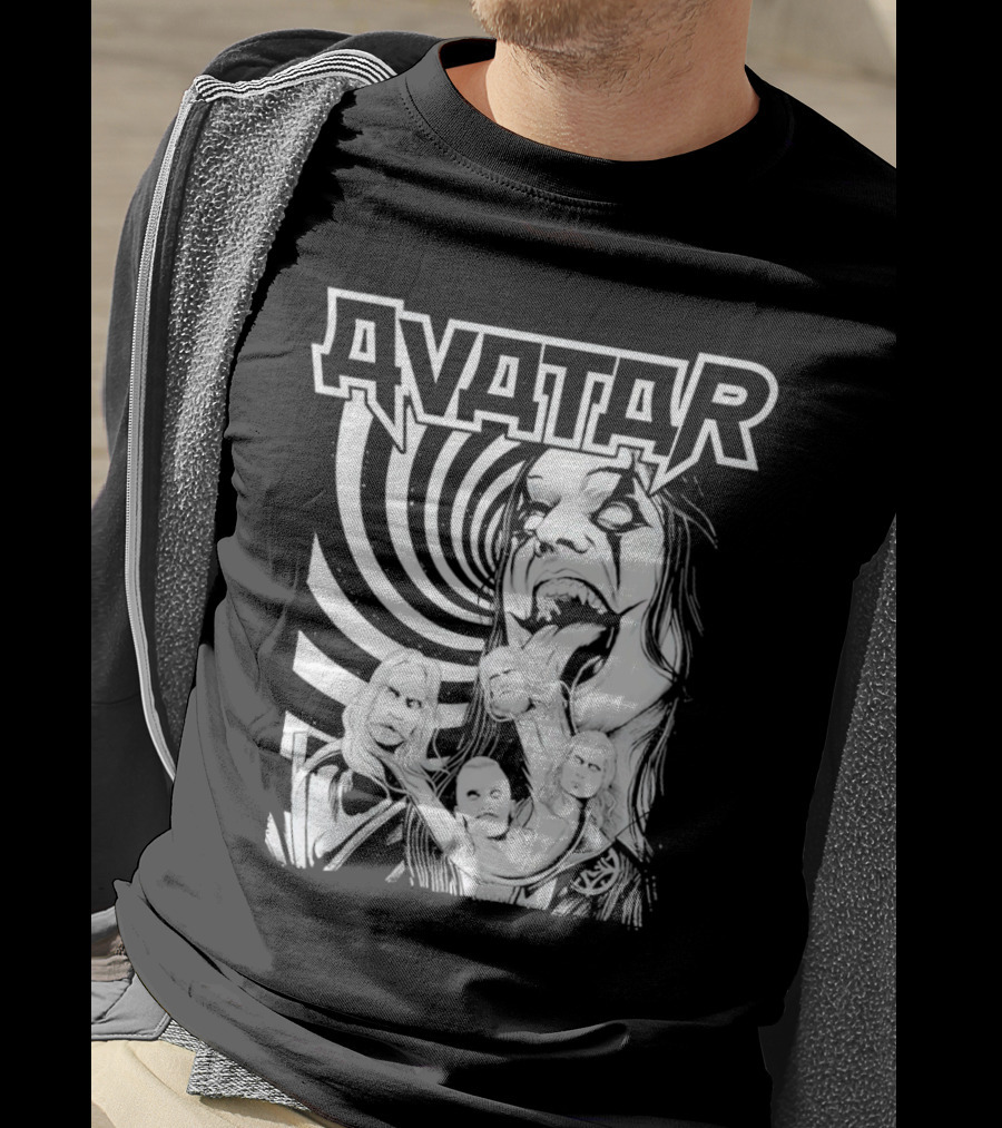 Avatar Band Graphic With Swirling Tongue Faces T-Shirt