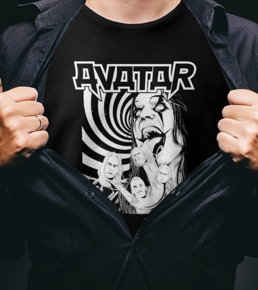 Avatar Band Graphic With Swirling Tongue Faces T-Shirt