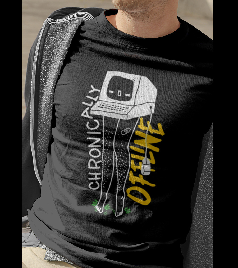 Chronically Offline Computer Head With Cable Legs T-Shirt