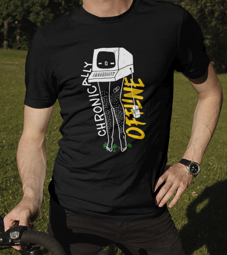 Chronically Offline Computer Head With Cable Legs T-Shirt