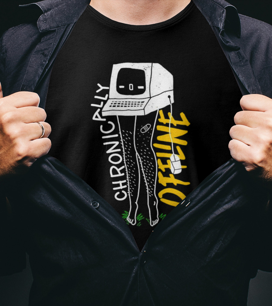 Chronically Offline Computer Head With Cable Legs T-Shirt