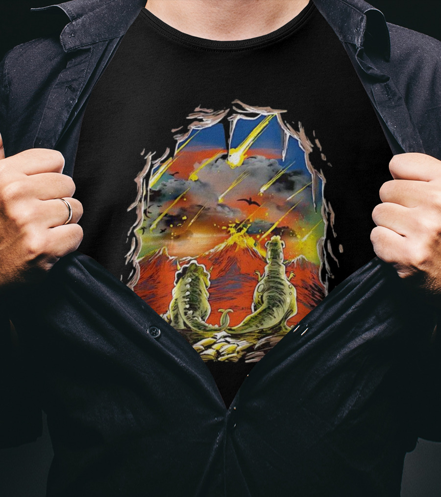 Dinosaur Project Extinction Meteor Apocalypse Volcanic Eruption Scene T-Shirt