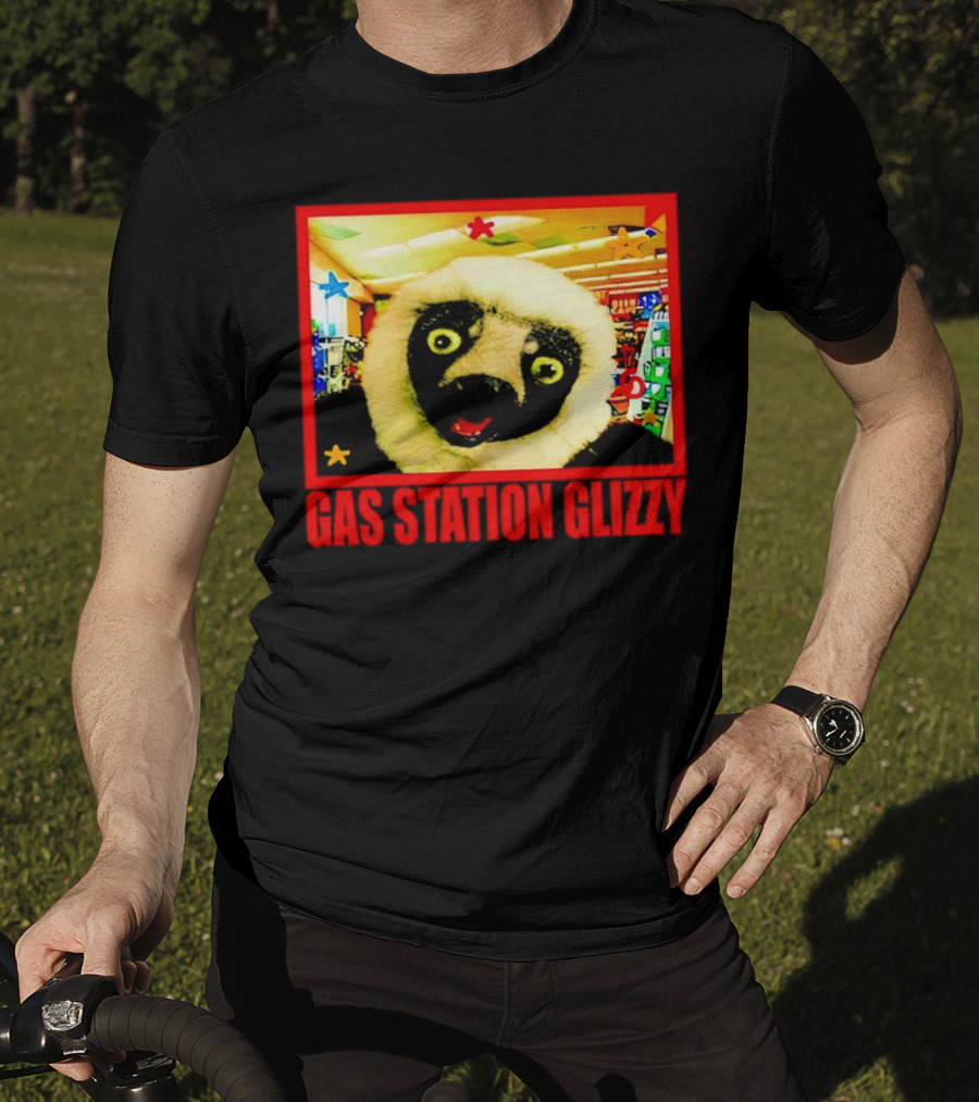 Gas Station Glizzy Funny Lemur Cartoon Inside Store T-Shirt
