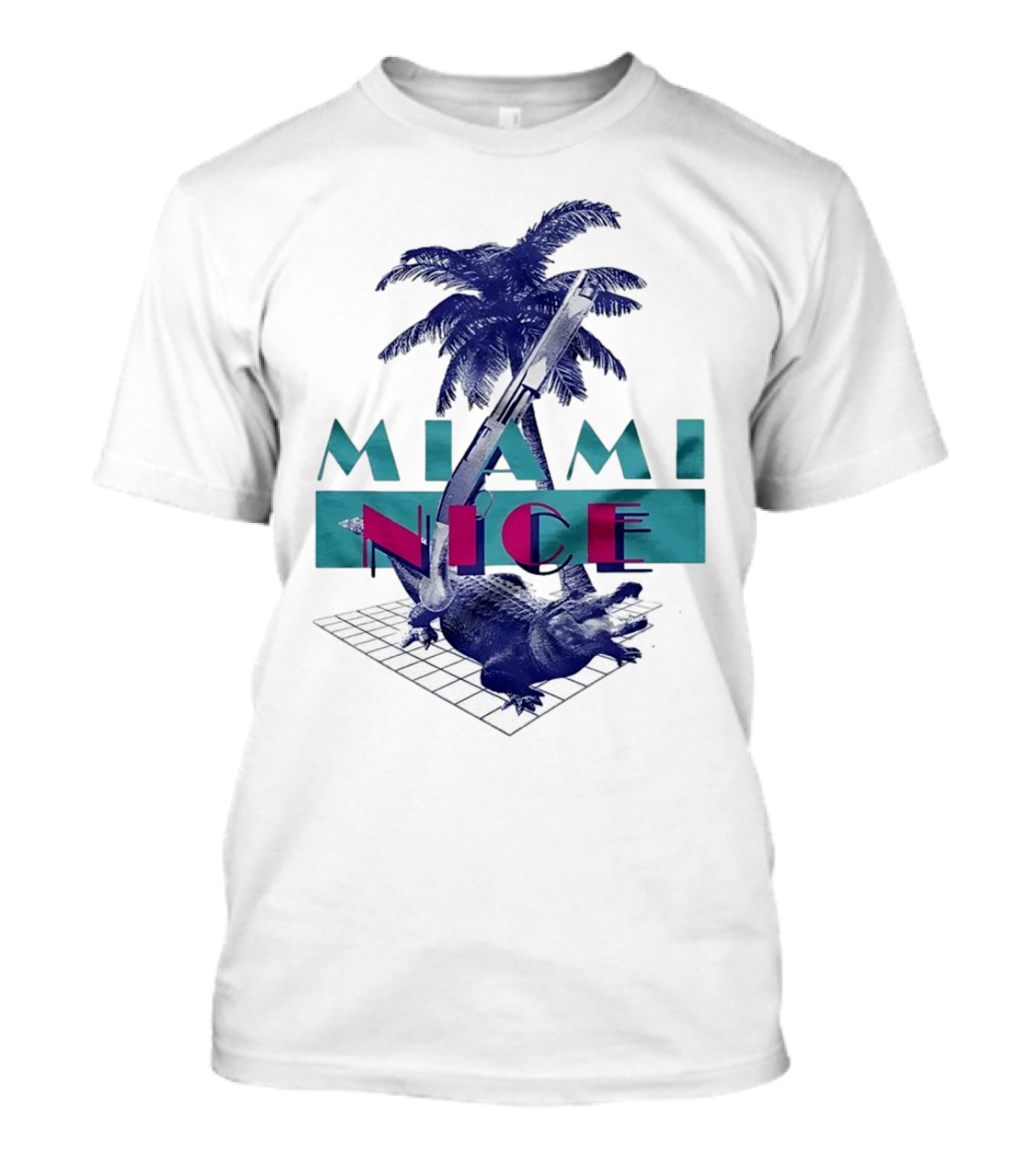 Miami Nice Gator Palm Tree Neon Vibes T-Shirt