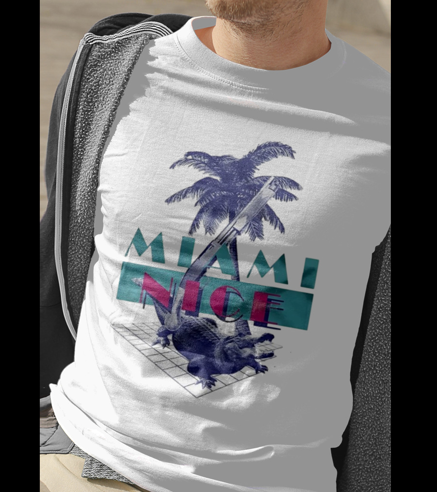 Miami Nice Gator Palm Tree Neon Vibes T-Shirt