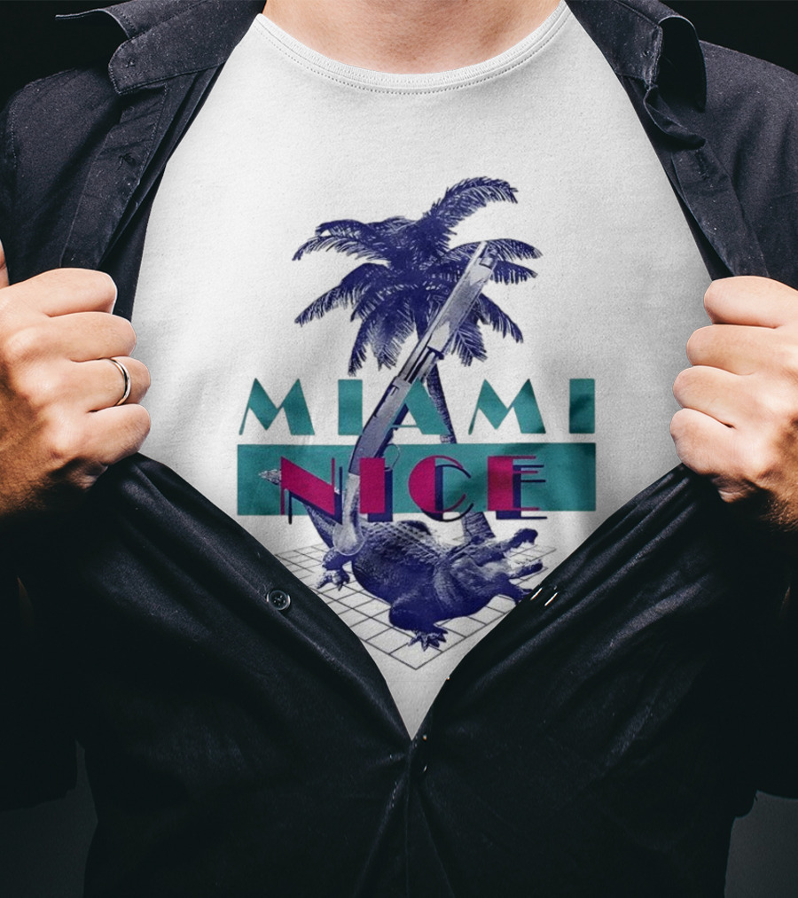 Miami Nice Gator Palm Tree Neon Vibes T-Shirt