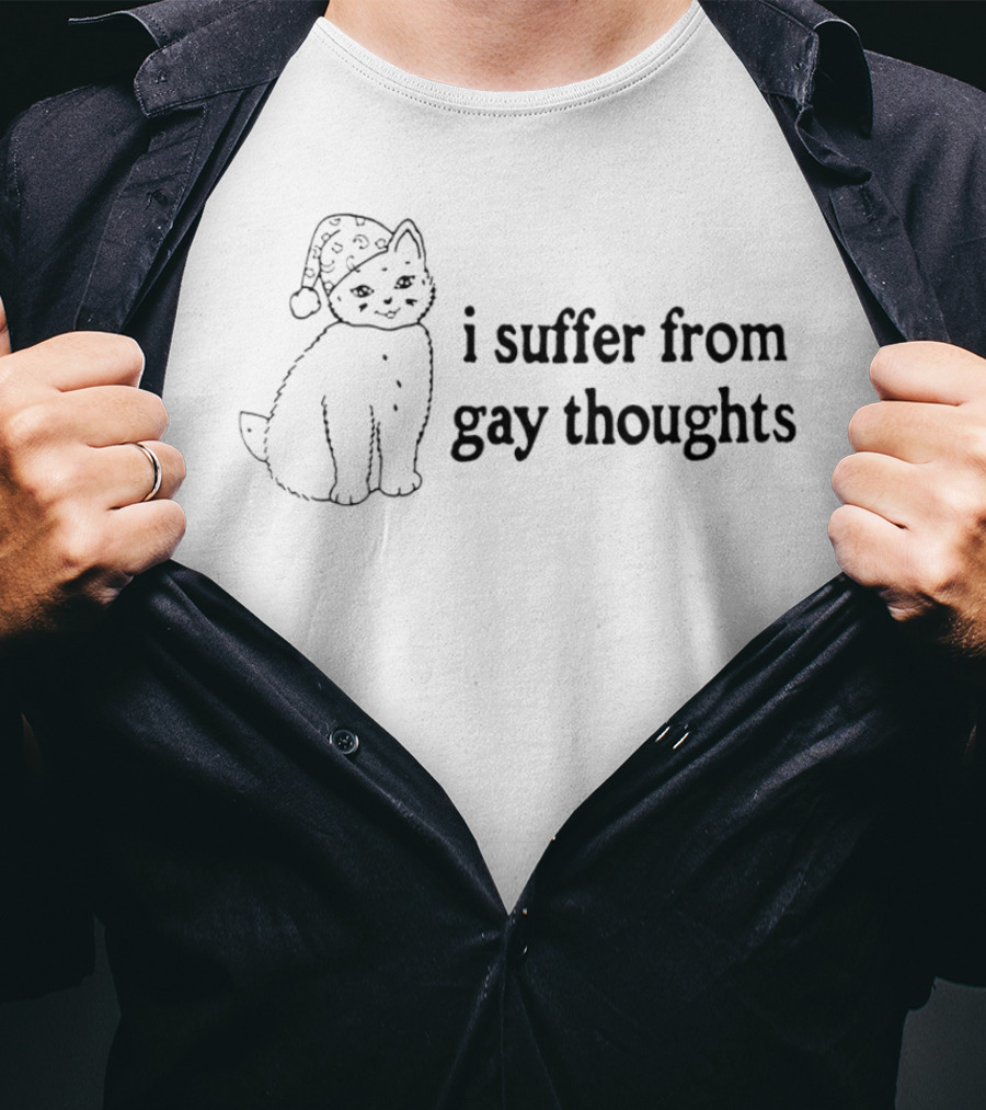 I Suffer From Gay Thoughts Cat Wearing Santa Hat T-Shirt