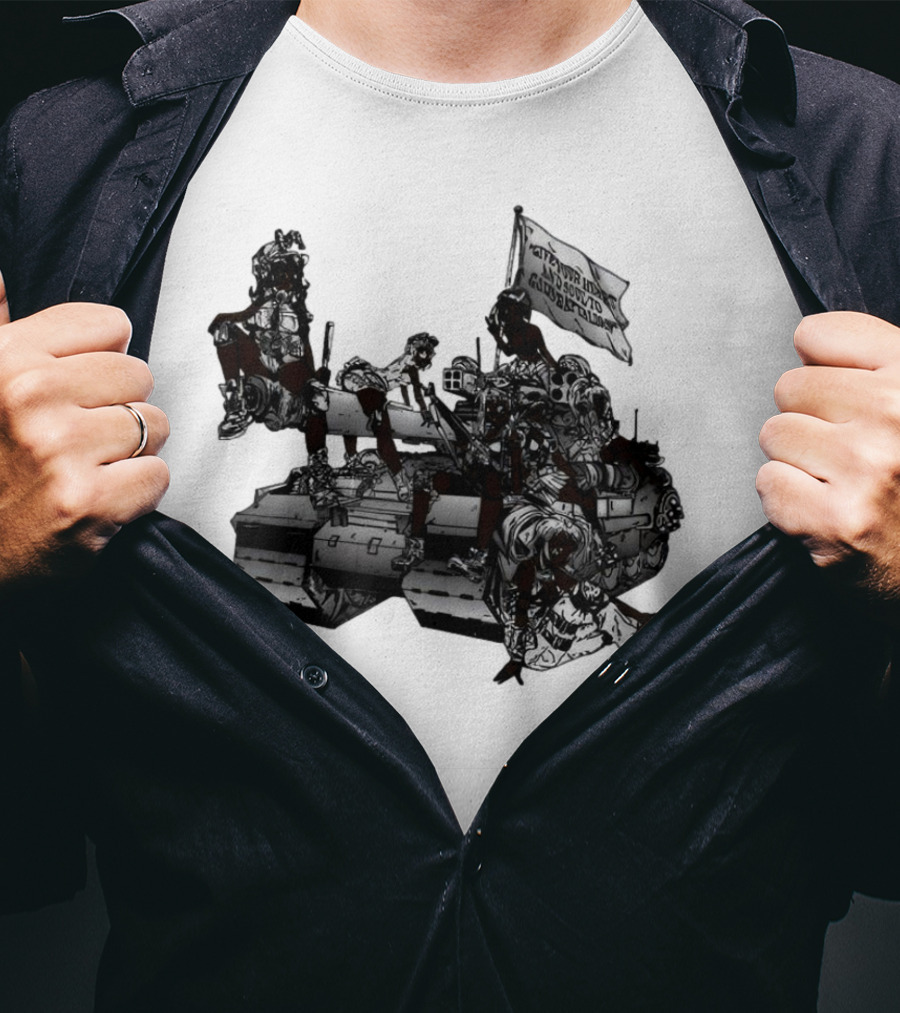 Gods Battalion Cloud White Ebony Battalion Tank With Warriors And Flag T-Shirt