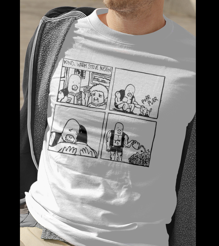 Kind Warm Steve Austin Reading, Petting Cat, Hugging, Watering Flowers T-Shirt