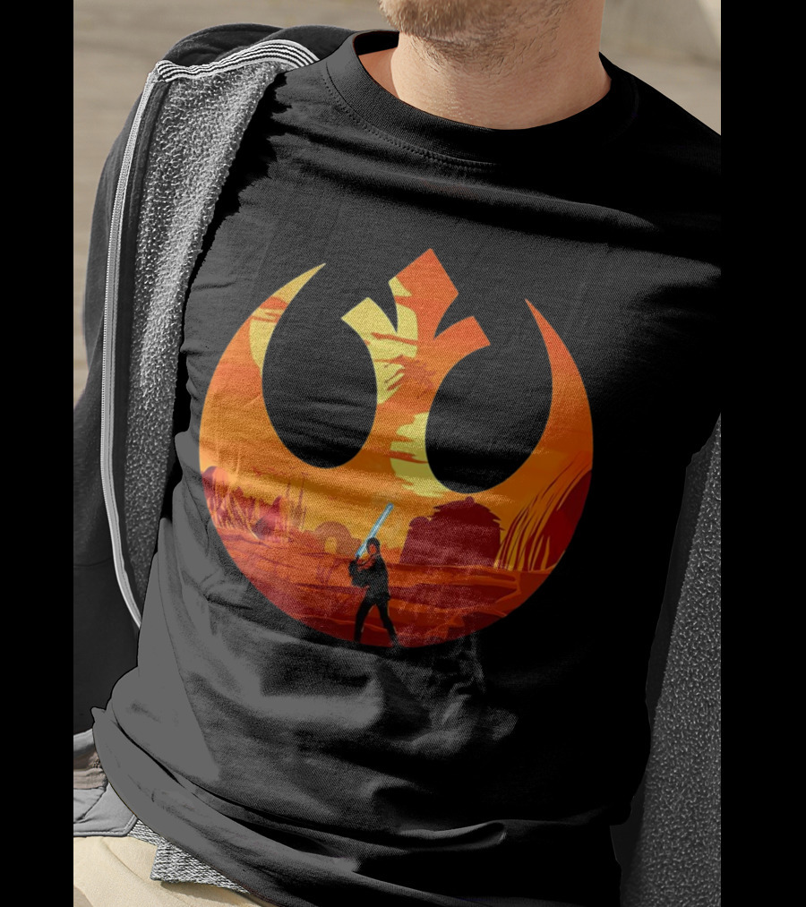 Luke Skywalker The Knight Farmer Tatooine Rebel Symbol Sunset Scene T-Shirt