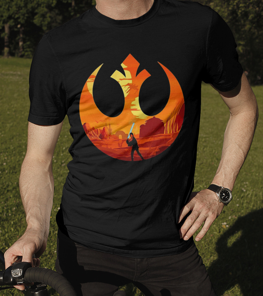 Luke Skywalker The Knight Farmer Tatooine Rebel Symbol Sunset Scene T-Shirt