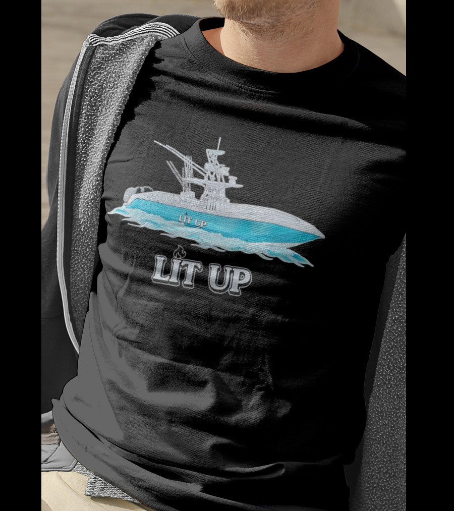 LIT UP Boat Illuminated With Blue Waves T-Shirt