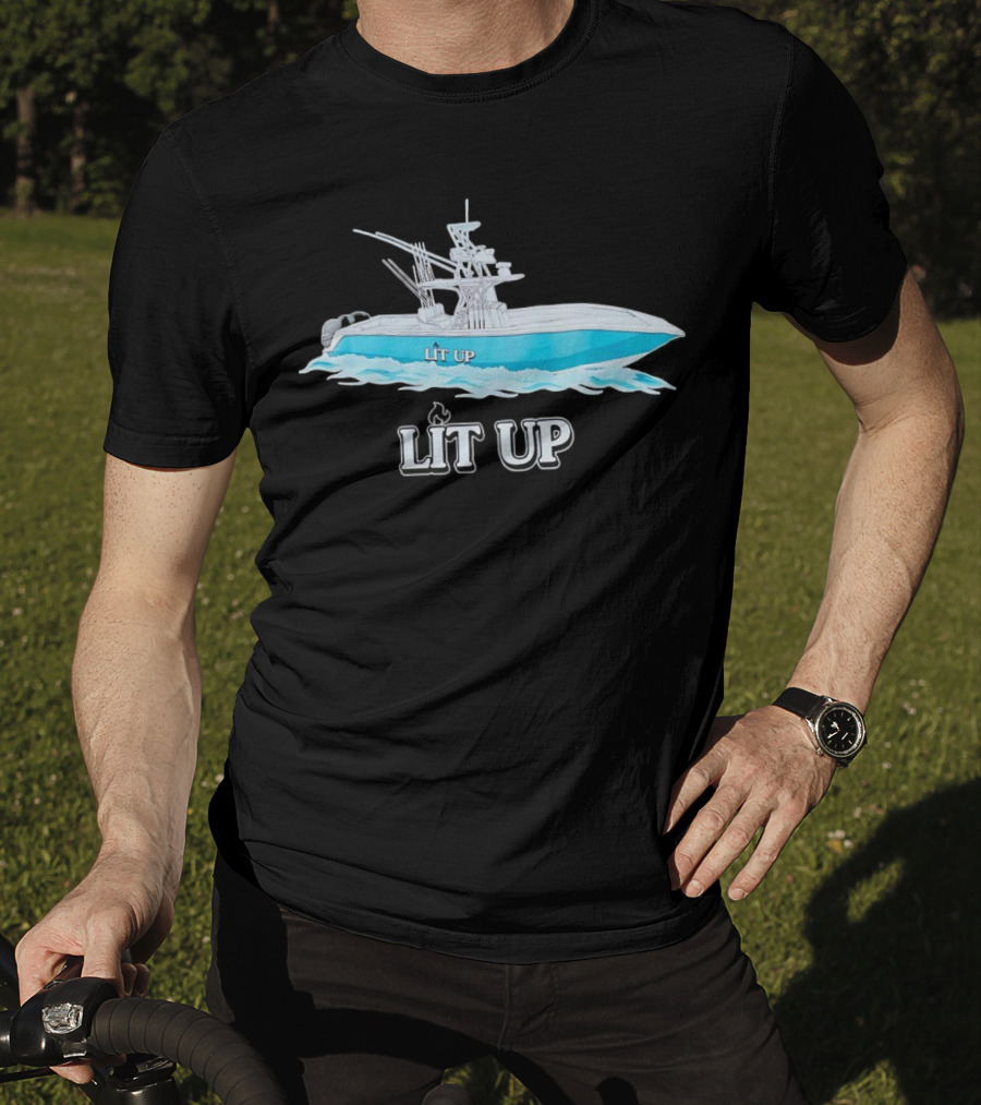 LIT UP Boat Illuminated With Blue Waves T-Shirt
