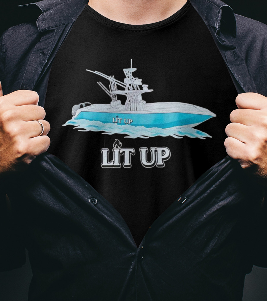 LIT UP Boat Illuminated With Blue Waves T-Shirt