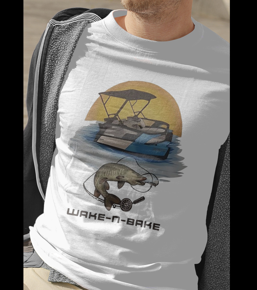 Wake N Bake Fishing Boat Sunrise Catch T-Shirt