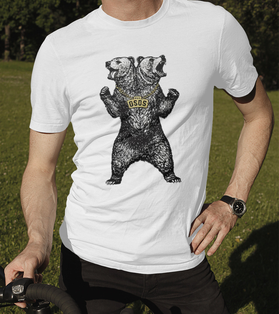 Double Osos Natural Bear Fierce Dual-Headed Roaring Emblem T-Shirt