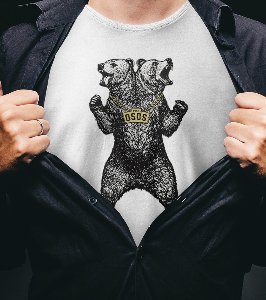 Double Osos Natural Bear Fierce Dual-Headed Roaring Emblem T-Shirt