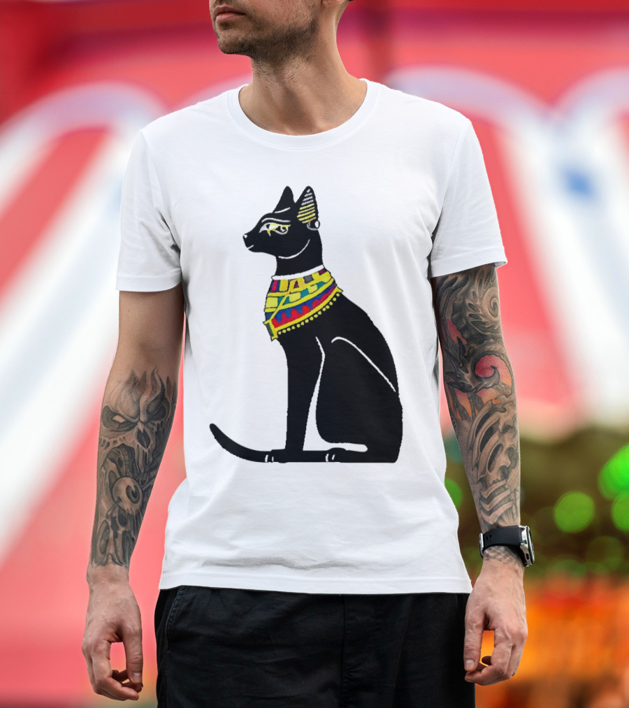 Egyptian Cat Black with Colorful Scarf T-Shirt