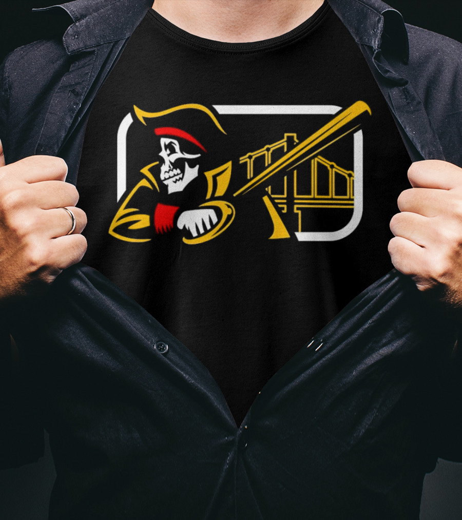 Pirates Of The Allegheny Skeleton With Bridge And Baseball Bat T-Shirt