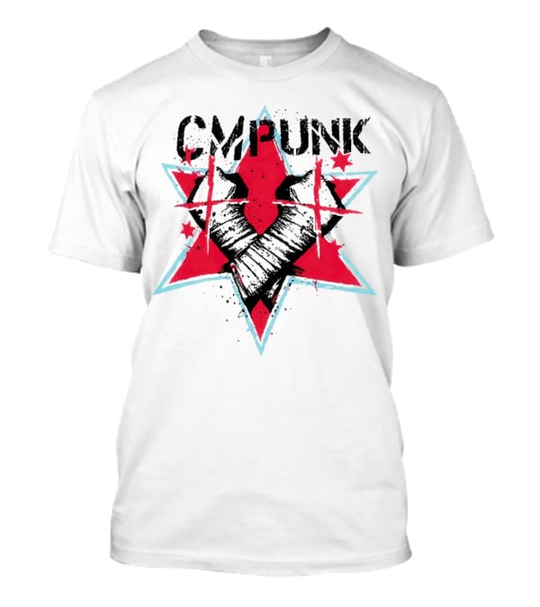 CM Punk Clobber McIntyre Logo Stars Fist Red Blue T-Shirt