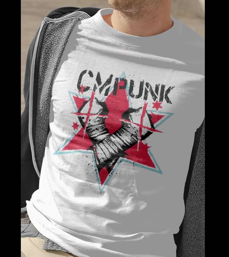 CM Punk Clobber McIntyre Logo Stars Fist Red Blue T-Shirt