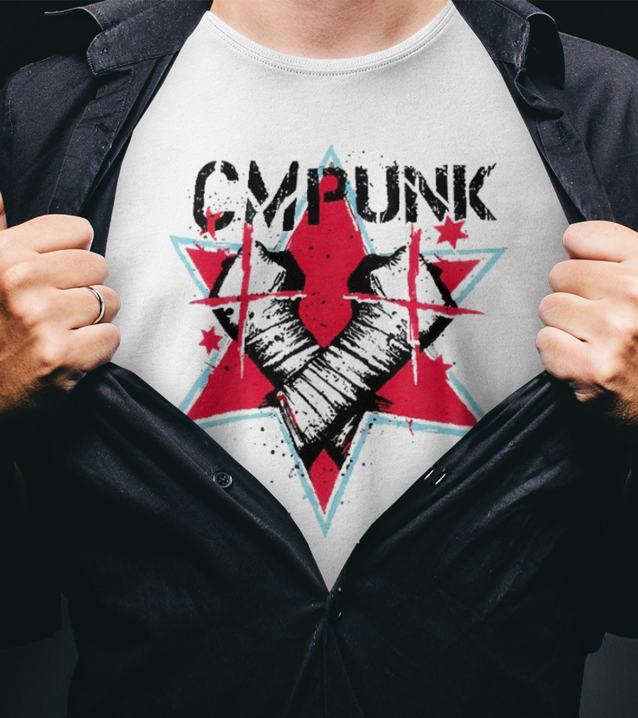 CM Punk Clobber McIntyre Logo Stars Fist Red Blue T-Shirt