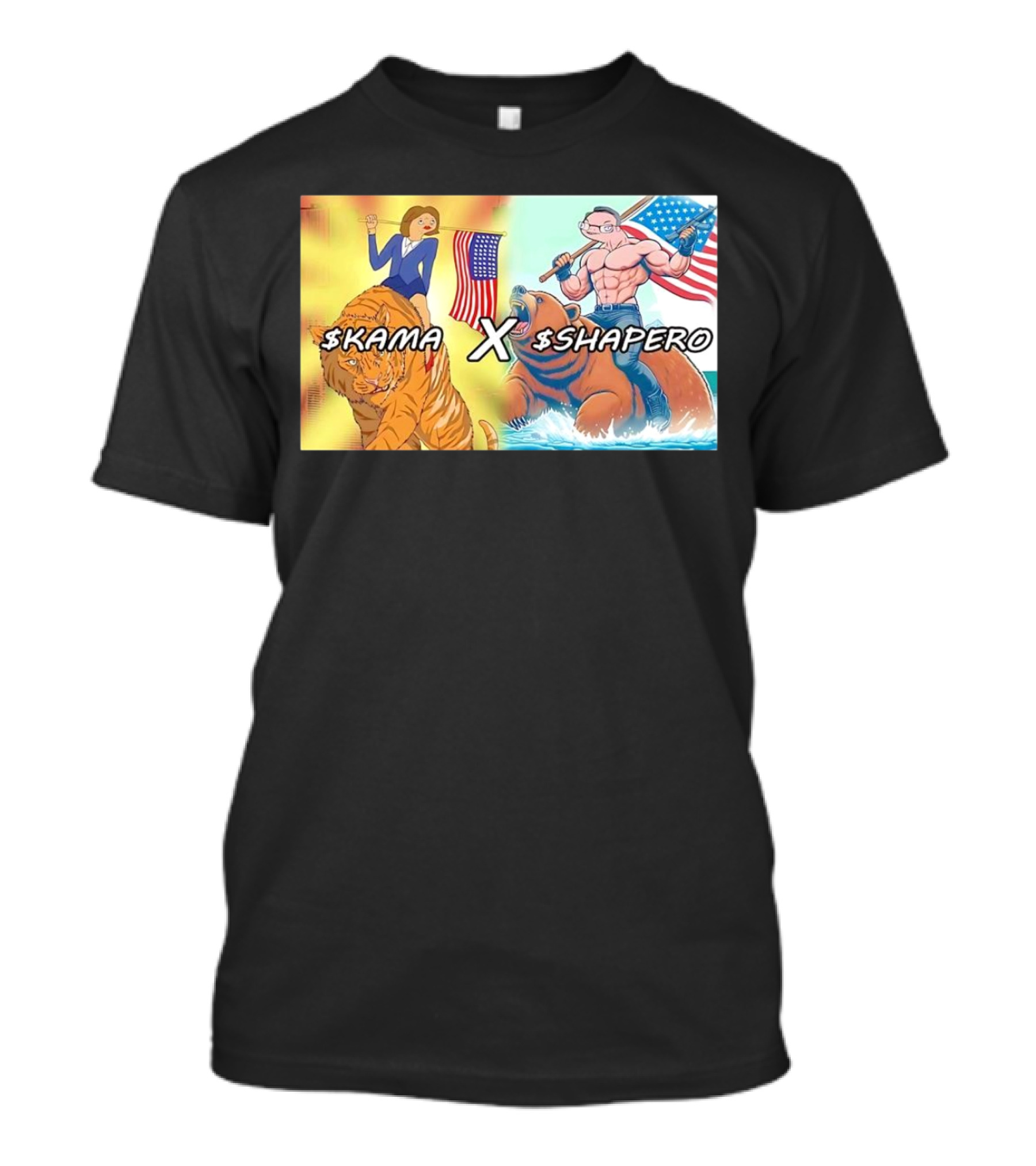 Kama X Shapero USA Cartoon Tiger Bear Flag Showdown T-Shirt