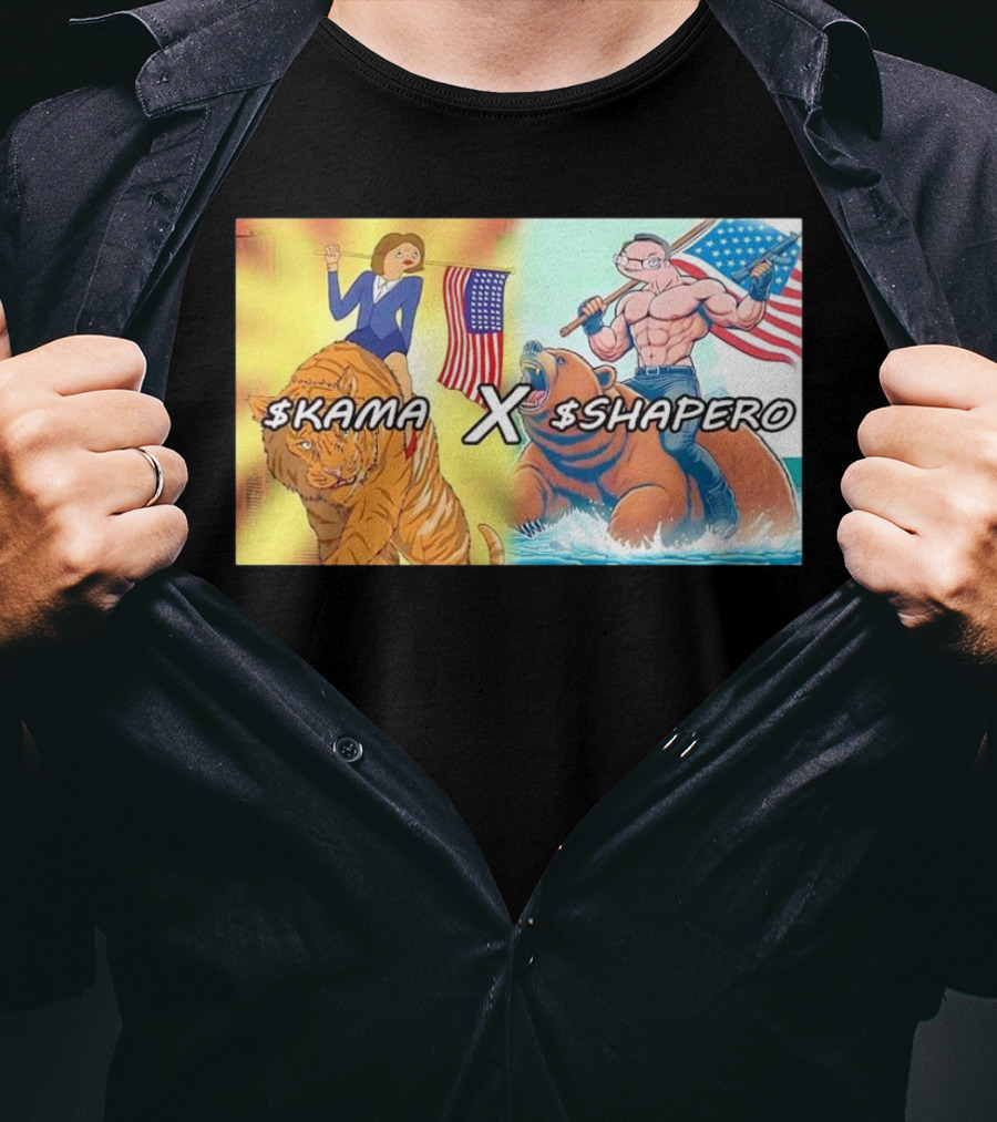 Kama X Shapero USA Cartoon Tiger Bear Flag Showdown T-Shirt