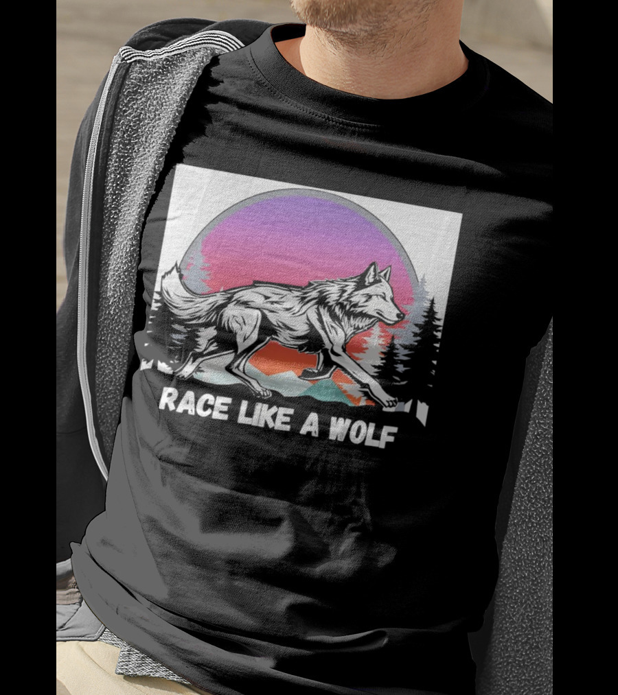 Race Like A Wolf Running Through Forest Silhouette At Sunset T-Shirt
