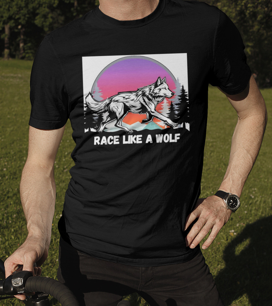 Race Like A Wolf Running Through Forest Silhouette At Sunset T-Shirt