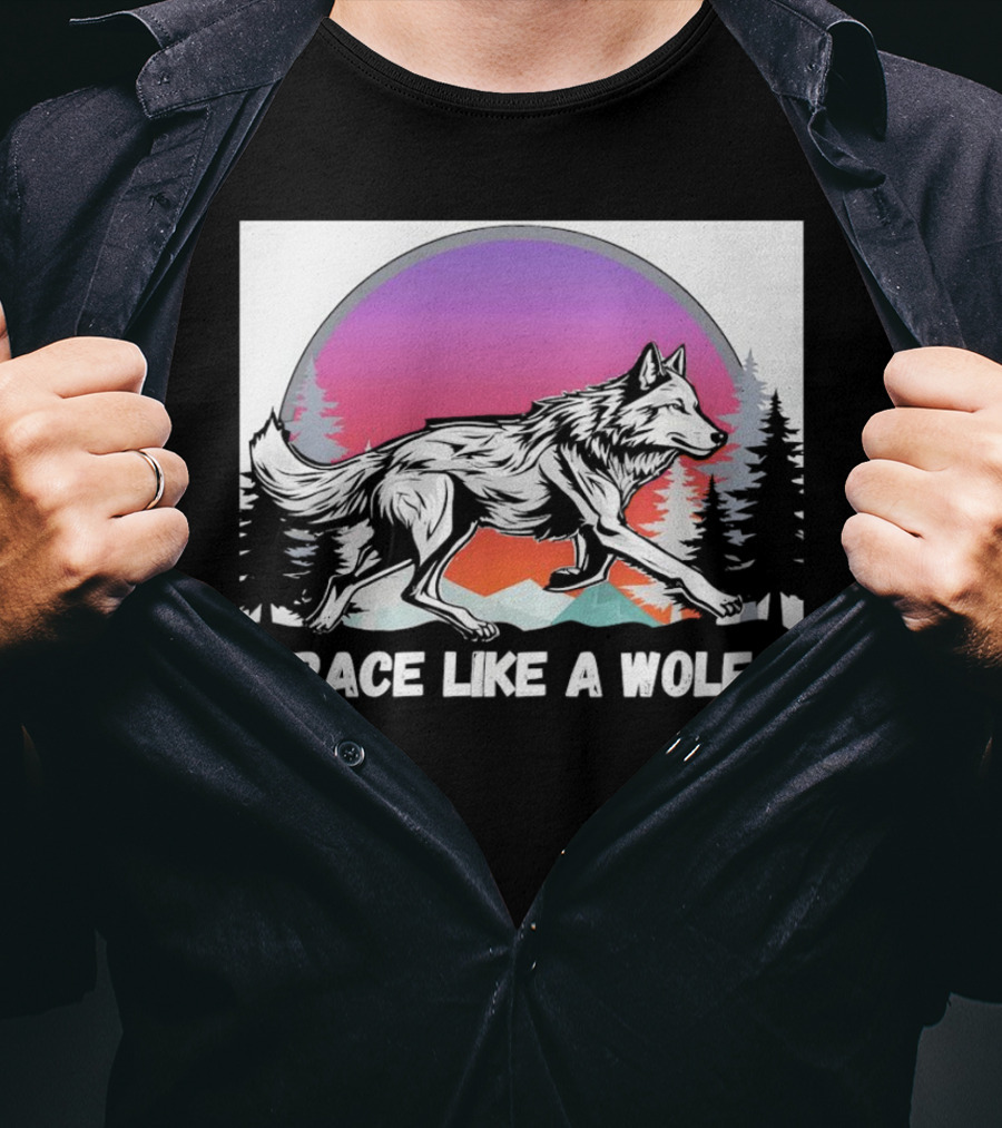 Race Like A Wolf Running Through Forest Silhouette At Sunset T-Shirt
