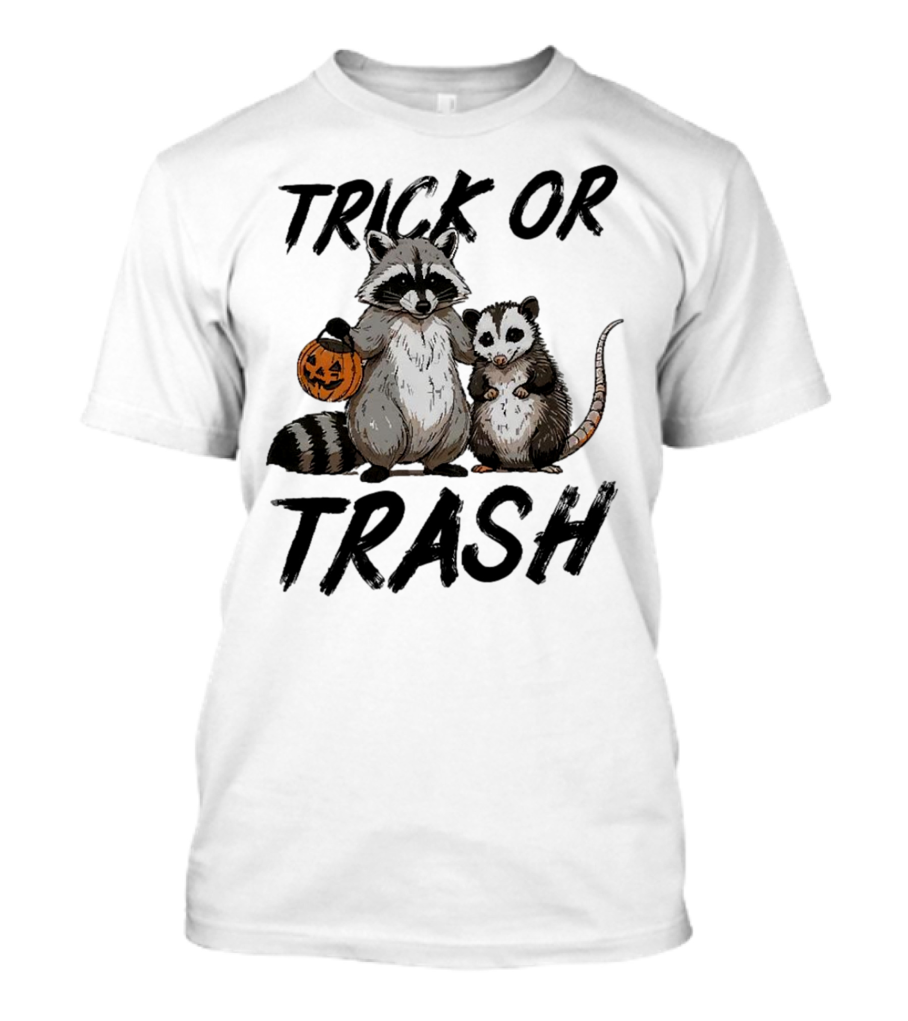 Trick Or Trash Halloween Raccoon With Pumpkin T-Shirt