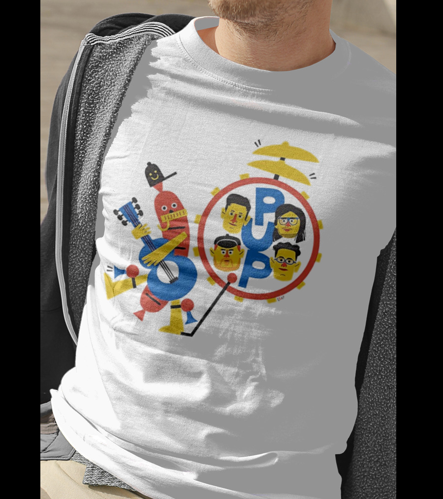 Band Of Wiener Pup Drum Faces And Guitar Character T-Shirt