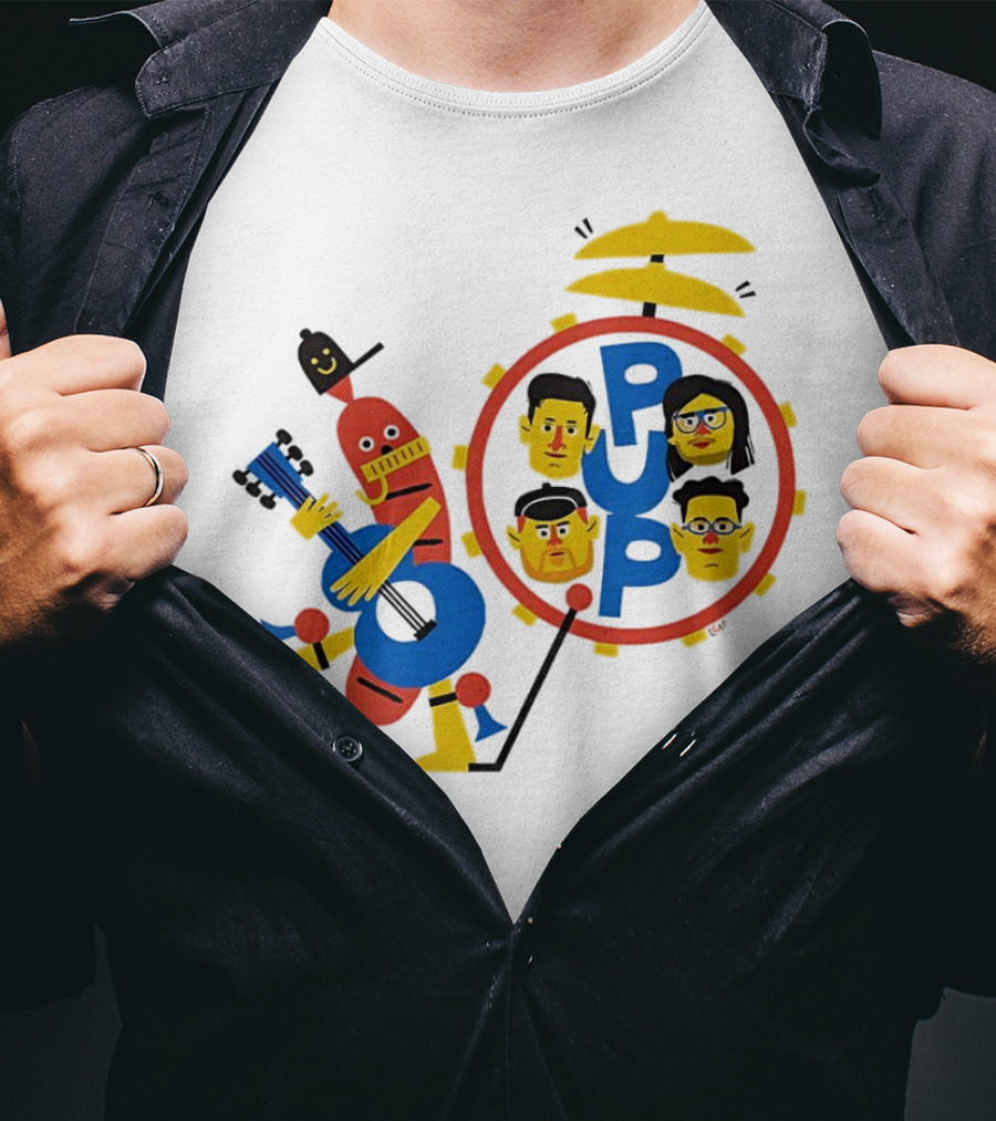 Band Of Wiener Pup Drum Faces And Guitar Character T-Shirt