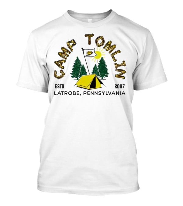 Camp Tomlin Established 2007 Latrobe Pennsylvania Football Camping Tent Trees Moon Sun T-Shirt