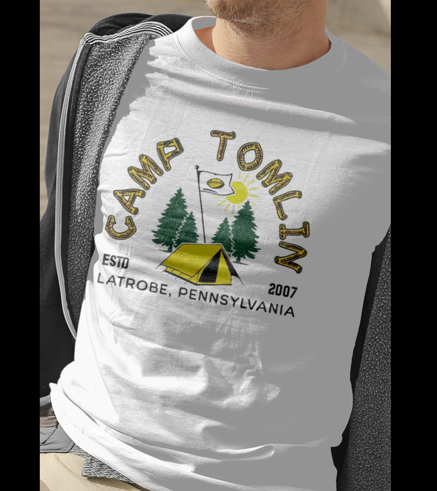 Camp Tomlin Established 2007 Latrobe Pennsylvania Football Camping Tent Trees Moon Sun T-Shirt