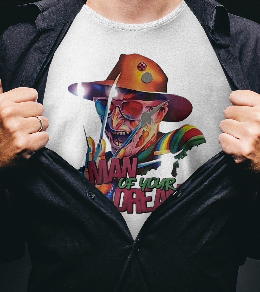 Freddy Krueger Rainbow Hat Sunglasses Claw Man Of Your Dreams T-Shirt