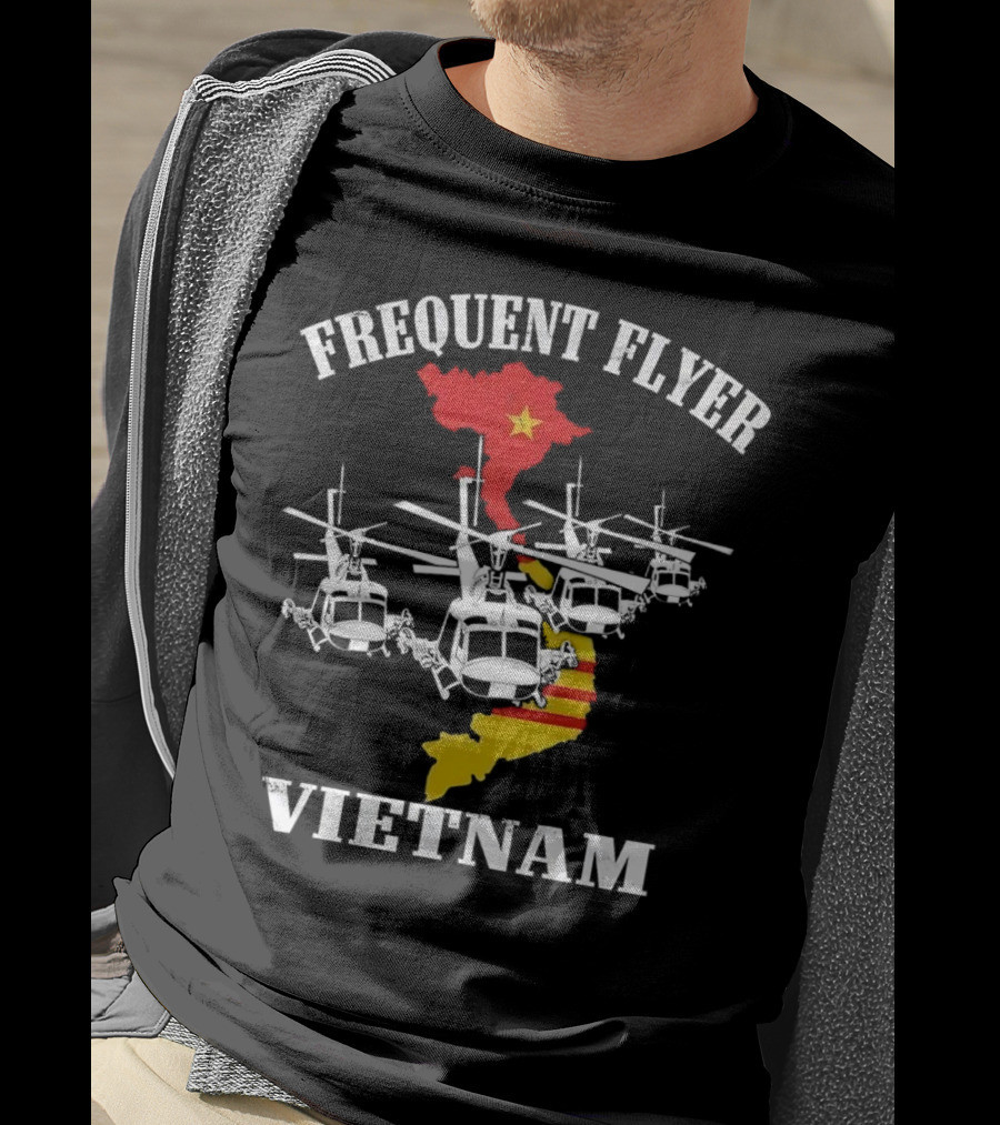 Frequent Flyer Helicopter Vietnam Map With Star And Stripes T-Shirt