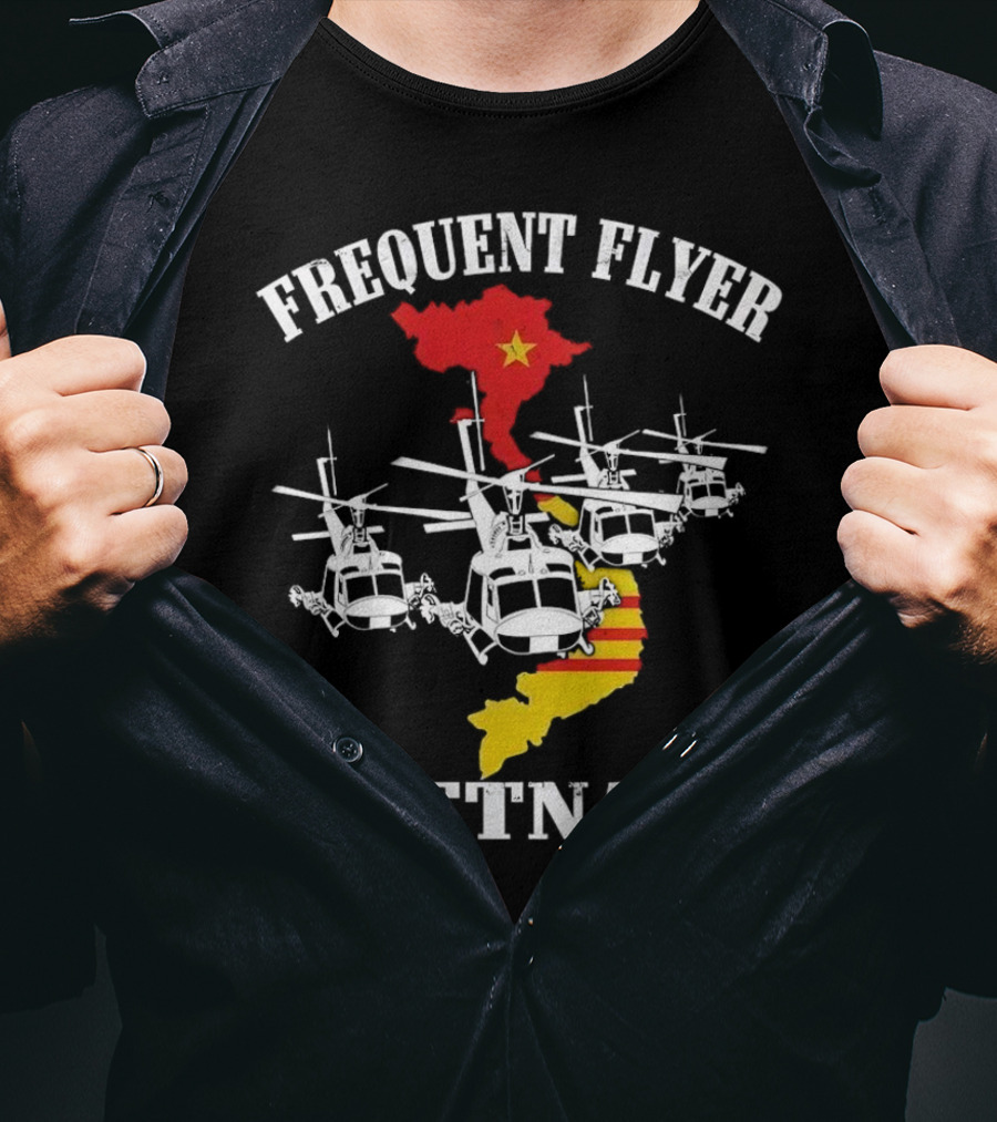 Frequent Flyer Helicopter Vietnam Map With Star And Stripes T-Shirt