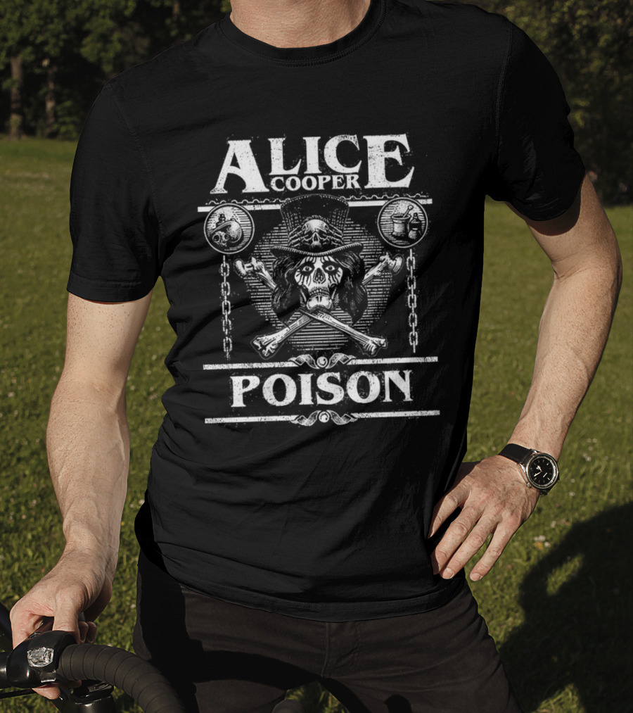 Alice Cooper Skull Chains Poison Crossbones Hat T-Shirt