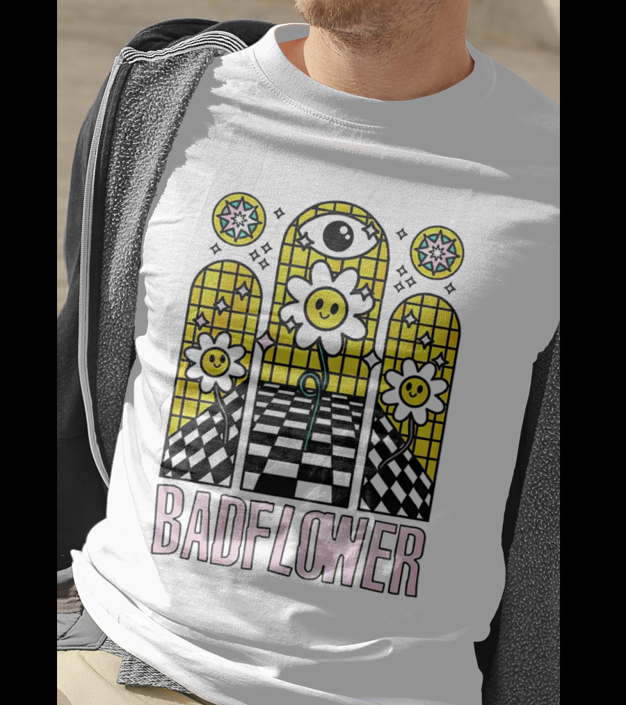 Badflower Eyeball Wall Happy Flowers Stained Glass T-Shirt