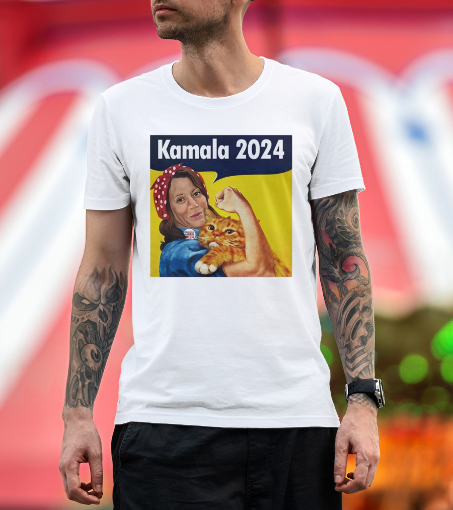Kamala 2024 Rosie The Riveter Hugging Cat T-Shirt