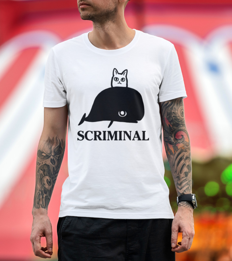 Scriminal Cat on Whale T-Shirt