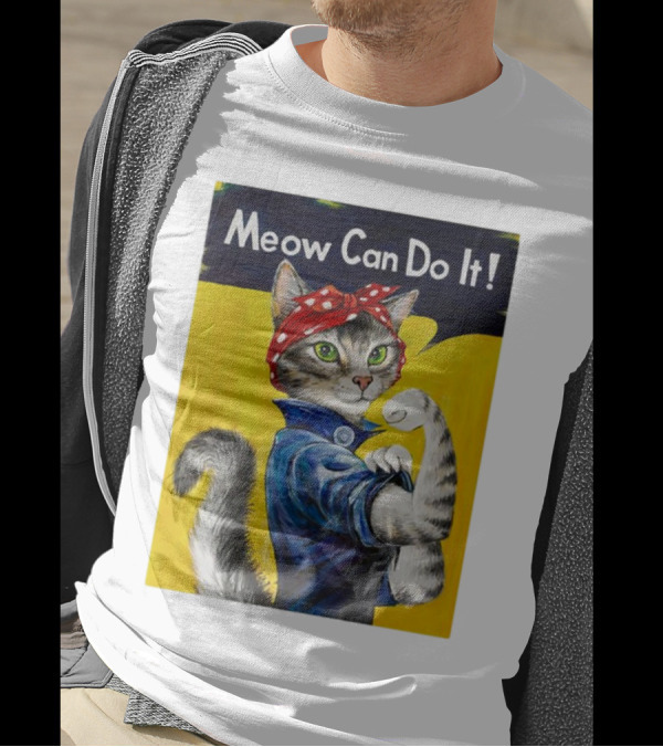 Meow Can Do It Rosie The Riveter Cat Red Bandana T-Shirt