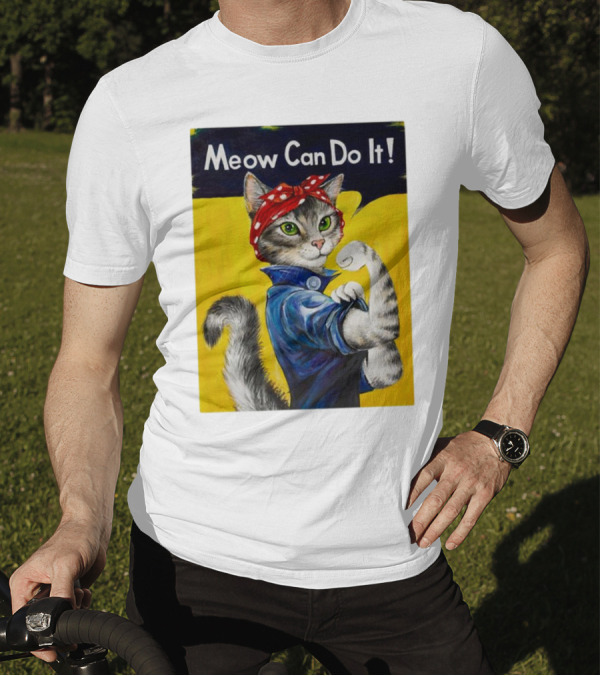 Meow Can Do It Rosie The Riveter Cat Red Bandana T-Shirt