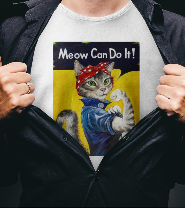 Meow Can Do It Rosie The Riveter Cat Red Bandana T-Shirt