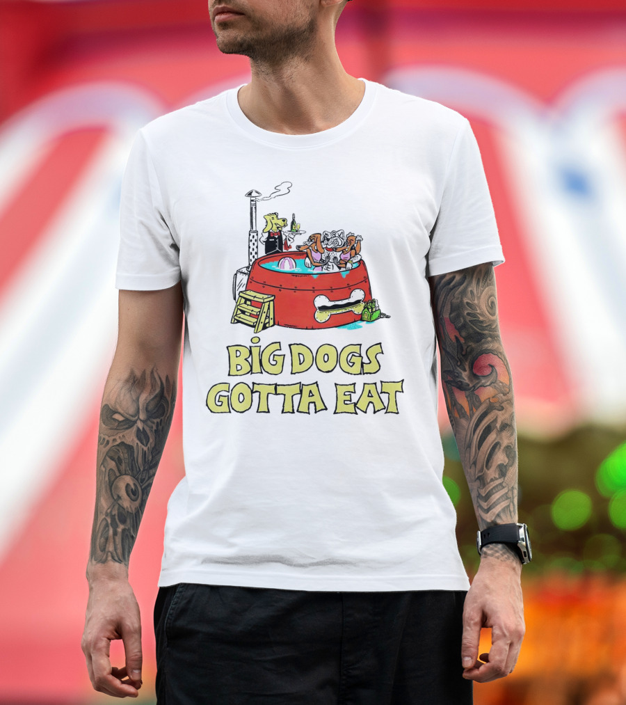 Big Dogs Gotta Eat Pool Party Fun in Dog Bone Hot Tub T-Shirt