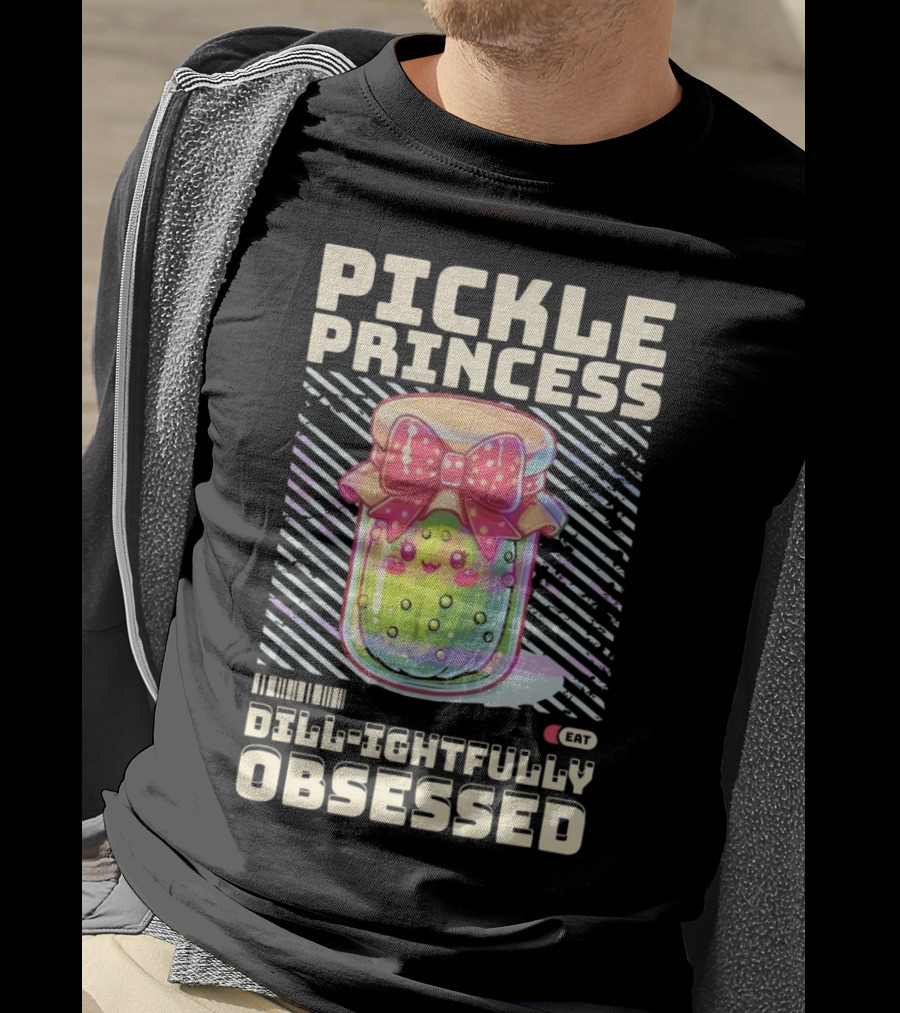 Pickle Princess Dill-ightfully Obsessed Retro Cute Jar With Bow And Barcode Eat T-Shirt