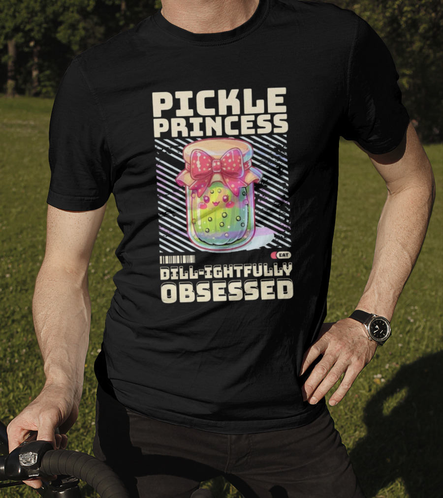 Pickle Princess Dill-ightfully Obsessed Retro Cute Jar With Bow And Barcode Eat T-Shirt