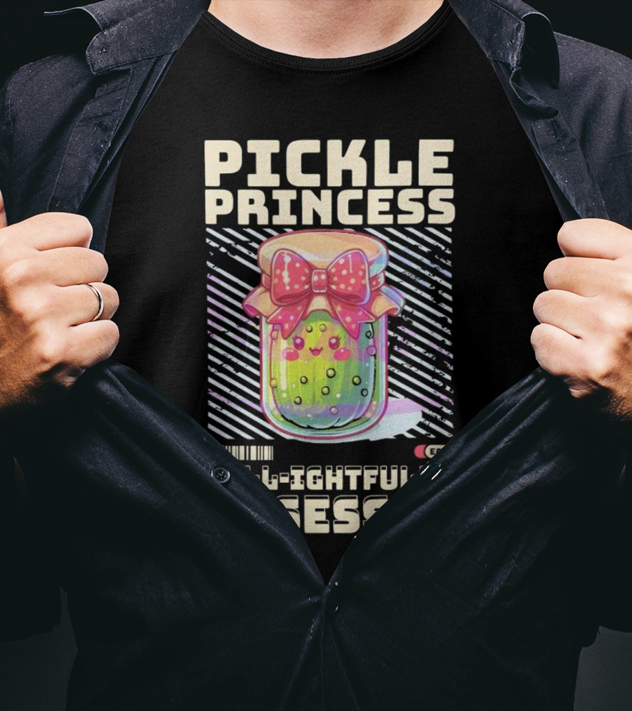 Pickle Princess Dill-ightfully Obsessed Retro Cute Jar With Bow And Barcode Eat T-Shirt